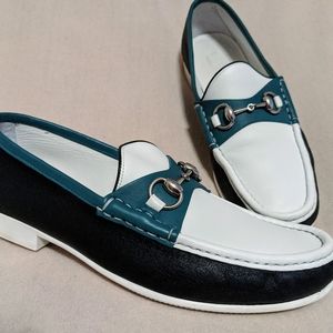 EUC Gucci Men's Teal White Leather Horsebit Shoes